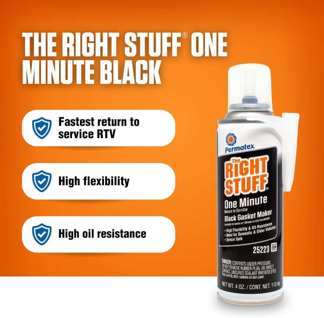 Permatex 25223 The Right Stuff Black 1 Minute Gasket Maker – 4 oz RTV Silicone, 1-Minute Return to Service, High Oil Resistance - Image 4