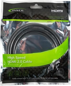 Pace 115006 High-Speed HDMI Cable – 6 ft Length, Gold-Plated Connectors, HD Digital Audio and Video
