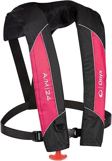 Onyx Outdoor A/M-24 Auto/Manual Inflatable Life Jacket Pink – Type V PFD with 24lb Buoyancy and Adjustable Fit