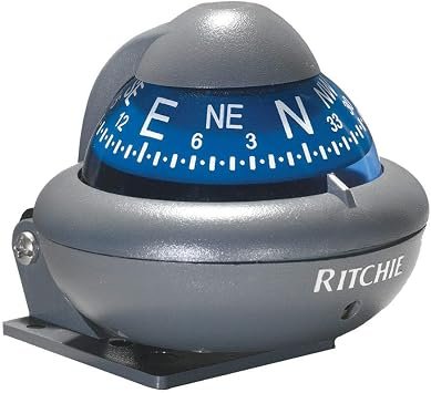 Ritchie Navigation X10A RitchieSport Automotive Compass – 2in Direct-Reading Dial, Gray Housing, Adjustable Bracket Mount