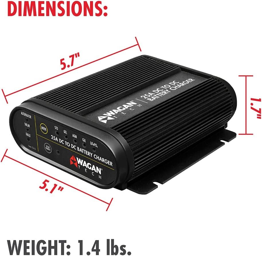 Wagan 7410 25A DC-to-DC Battery Charger – Smart Multi-Stage Charger for 12V Auxiliary and Dual Battery Systems - Image 2