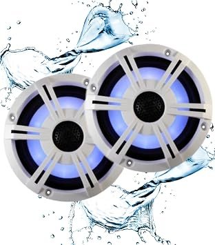 PQN Audio RV652BTWLD 6.5 Inch Bluetooth LED Waterproof Speaker System – 120W Max, Built-In Amp, White Finish