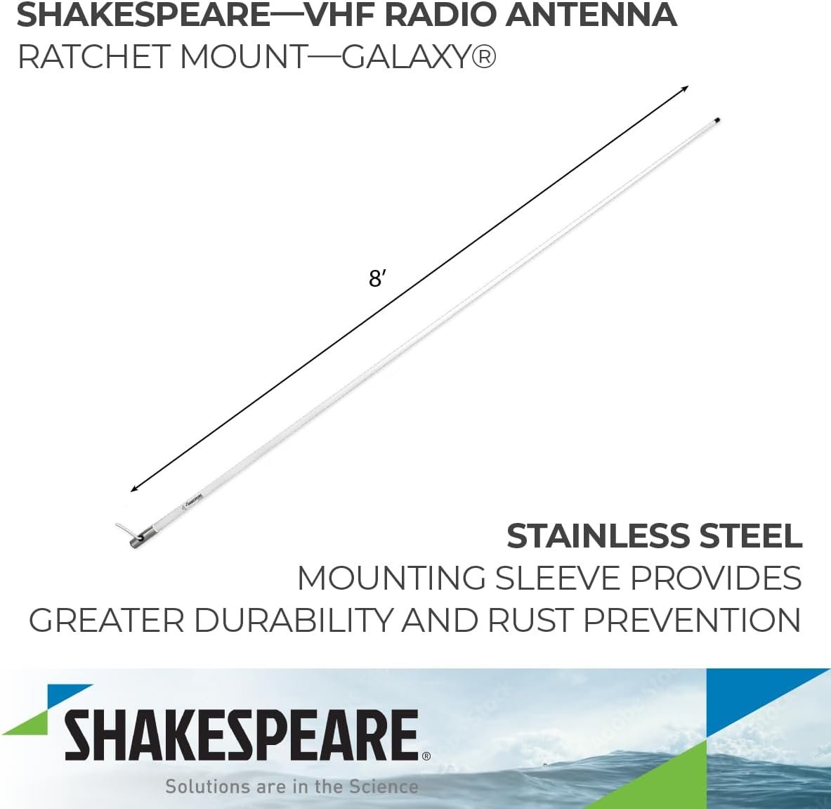 Shakespeare 6225-R Phase III Marine VHF Antenna – 8 ft Fiberglass Antenna with 6 dB Gain and Brass Elements - Image 2