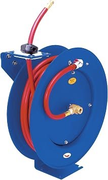 Perform Tool M619 Auto-Recoil Air Hose Reel – 3/8in x 50ft Air Hose with Positive Latch System and Brass Main Shaft