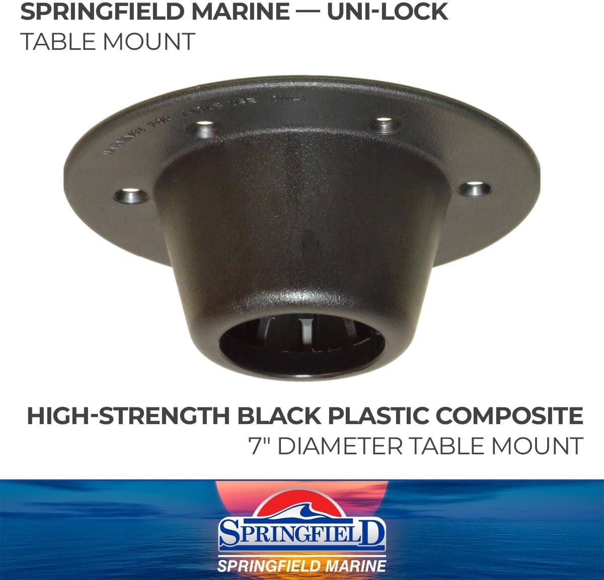 Springfield 1660704L Uni-Lock Table Mount – 7in Black Composite Marine Table Base with 5-3/4in Bolt Pattern - Image 2