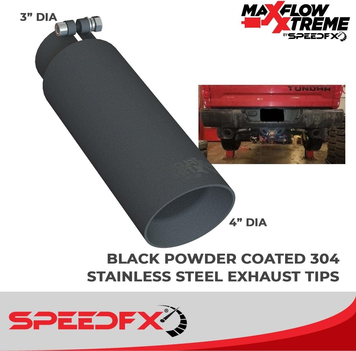 SpeedFX 50800 MaxFlow Xtreme Cat-Back Exhaust System – Toyota Tundra T304 Stainless Steel Dual Rear Exit with Black Tips - Image 3