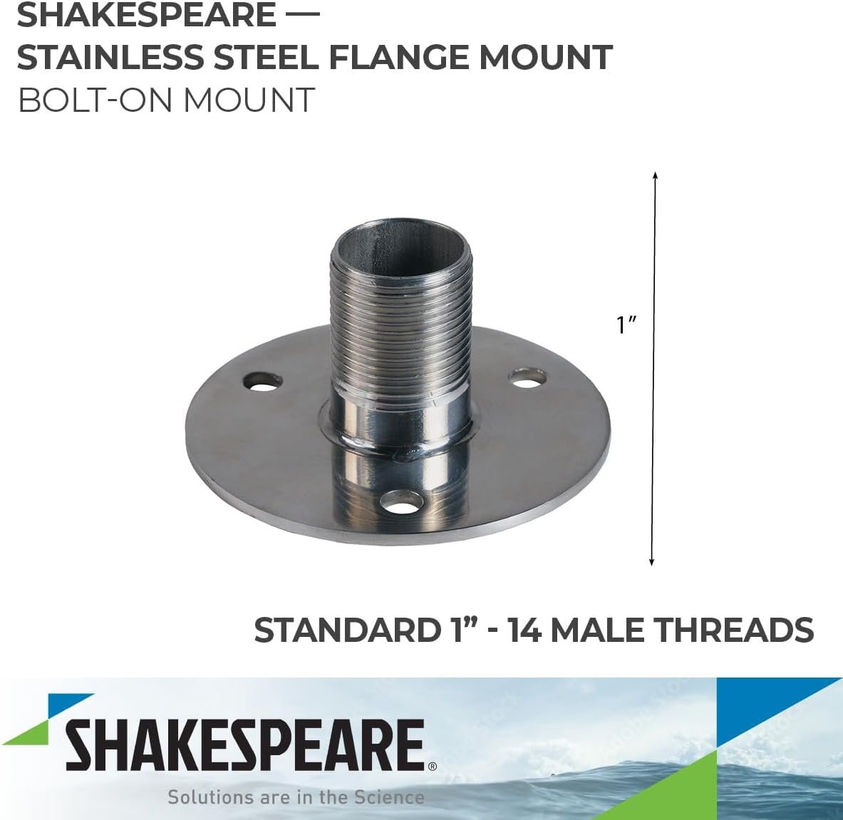 Shakespeare 4710 Stainless Steel Flange Mount – 1in High Low-Profile Antenna Mount with 1in-14 Thread - Image 2