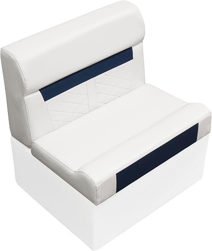 Wise DLX95-1904 DLX Pontoon Bench Seat Cushion Set – 28in Length – White & Mariner Blue Marine Vinyl