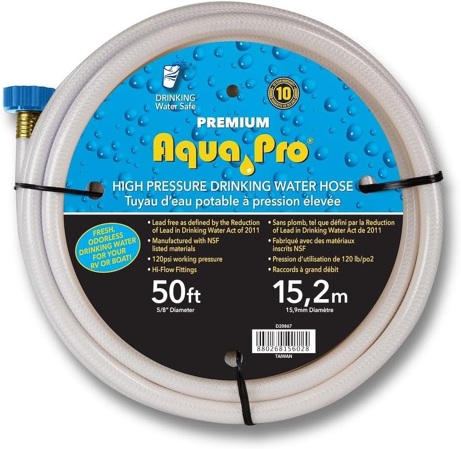 Aqua Pro W20867 Deluxe Water Line Hose – 5/8in x 50ft RV Freshwater Drinking Hose with Flexible Construction