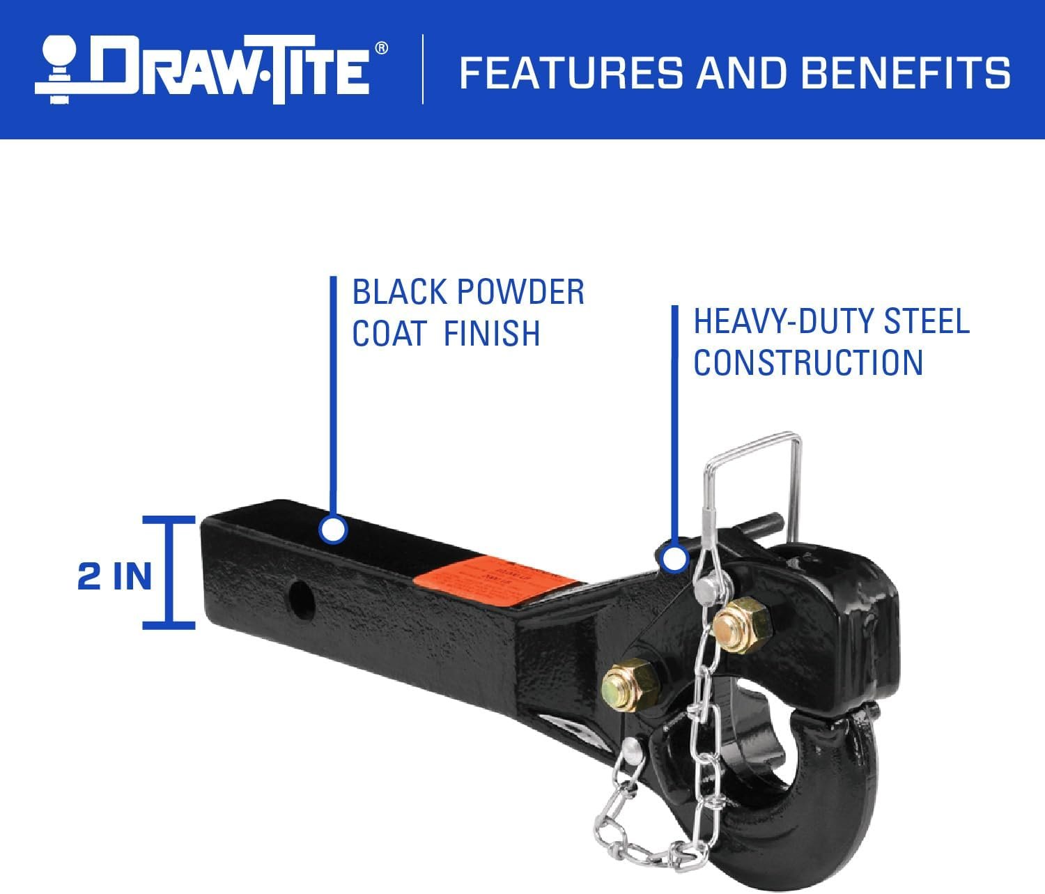 Tow Ready 63043 5-Ton Receiver Mount Pintle Hook – Heavy-Duty Steel Pintle Hitch for Commercial Trailer Towing - Image 2
