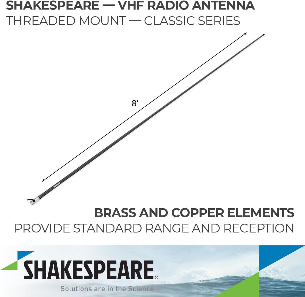 Shakespeare 5101-BLK Classic VHF Antenna – 8 ft Fiberglass Marine Antenna with 6 dB Gain and Black Finish - Image 2