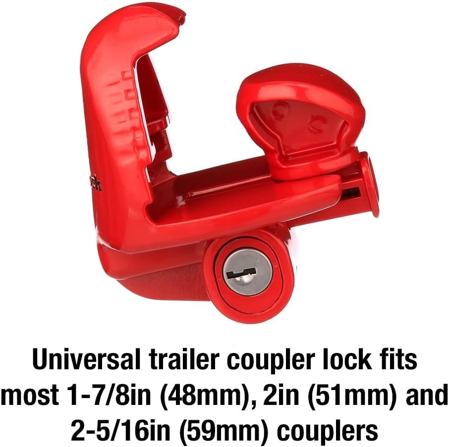 Master Lock 389DAT Universal Trailer Coupler Lock – Adjustable Zinc Body with Bright Red Finish and Keyed Security - Image 2