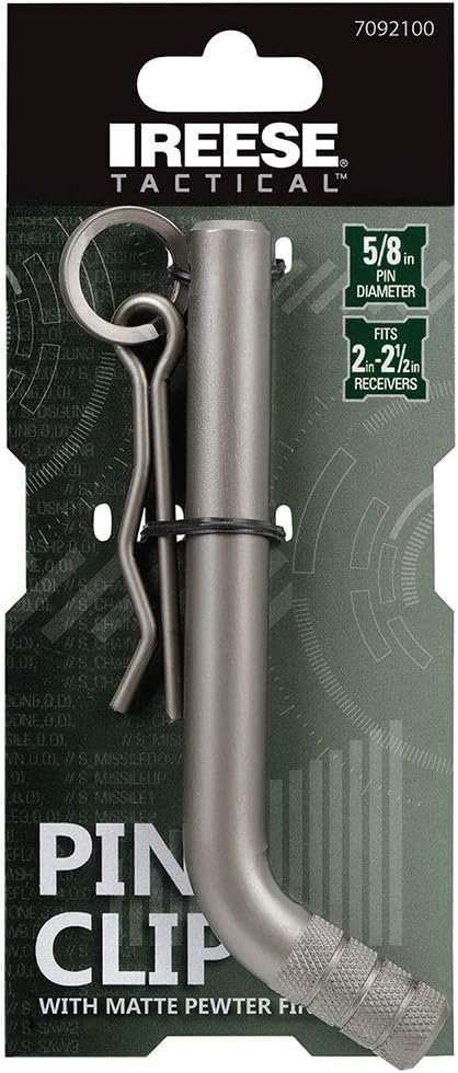 Reese 7092100 Tactical Trailer Hitch Pin & Clip – 5/8in Steel Pin with Pewter Finish for 2in and 2-1/2in Receivers - Image 2