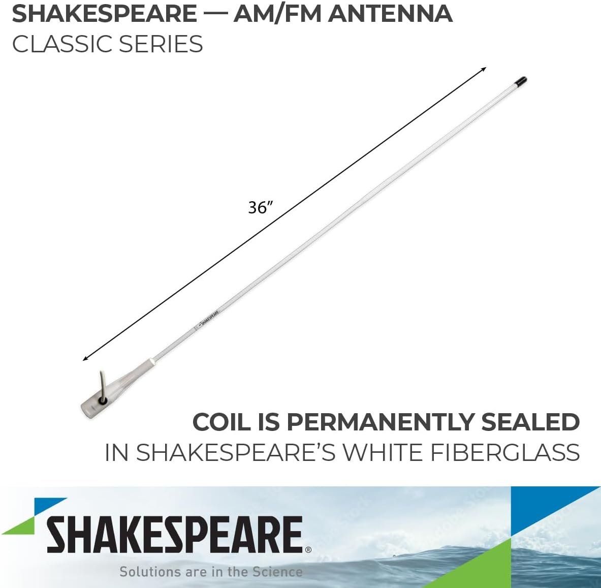 Shakespeare 4351 AM/FM Marine Antenna – 3 ft Fiberglass Whip with Nylon Ferrule and Corrosion-Resistant Construction - Image 2