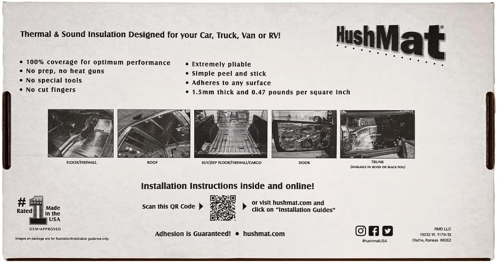 HushMat 10500 Bulk Sound Deadening and Thermal Insulation Kit – 58.1 sq ft Coverage, 30 Self-Adhesive Stealth Black Foil Sheets - Image 2
