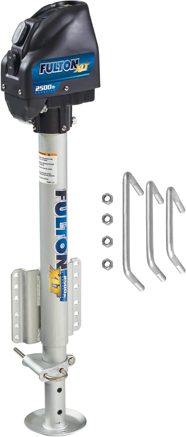 Fulton 141401 XLT Powered Trailer Jack – 2500 lb Electric Tongue Jack with Weather-Resistant Housing and LED Lighting