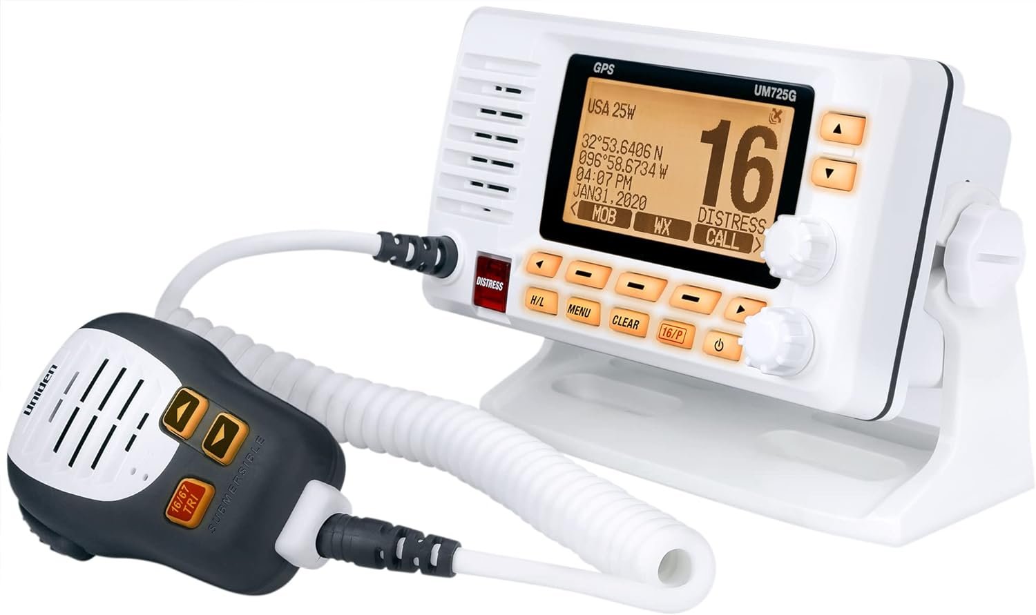 Uniden UM725G Fixed-Mount Marine VHF Radio – GPS Built-In, NMEA 2000 Connectivity, IPX8 Waterproof White Finish - Image 2