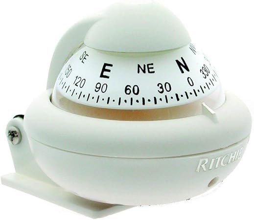 Ritchie Navigation X10WM Bracket Mount Compass – White Housing, 2in Direct-Reading Dial with Green LED Lighting