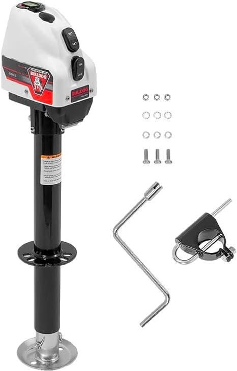 Bulldog 500200 Powered A-Frame Trailer Jack – 4000 lb Electric Lift Jack with White Weatherproof Housing