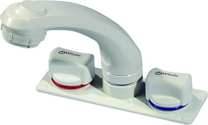 Whale RT2498 Mixer Combo Faucet – White Marine Tap Assembly with 1/2in Connections and Hot/Cold Control