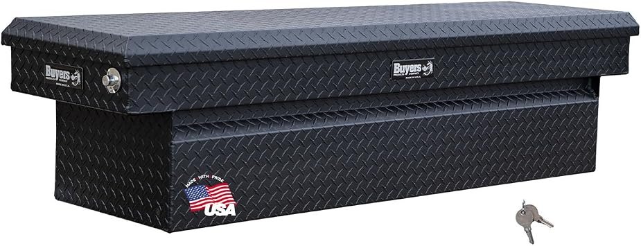 Buyers Products 1729415 Aluminum Crossbody Toolbox – 23 x 20 x 71 Inch Black Diamond Tread Truck Box