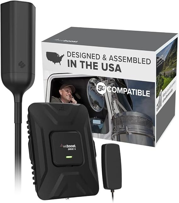 weBoost 470235 Drive Sleek OTR Cell Signal Booster – 23 dB Gain, Single-Device Cradle, Trucker-Specific Kit