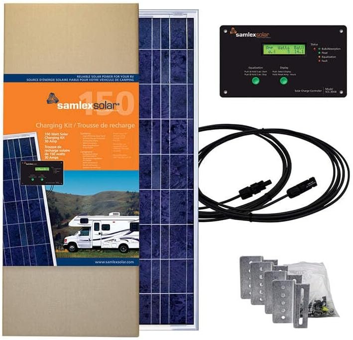 Samlex SRV-150-30A Solar Charging Kit – 150W Solar Panel with 30A PWM Controller, Cables and Mounting Hardware