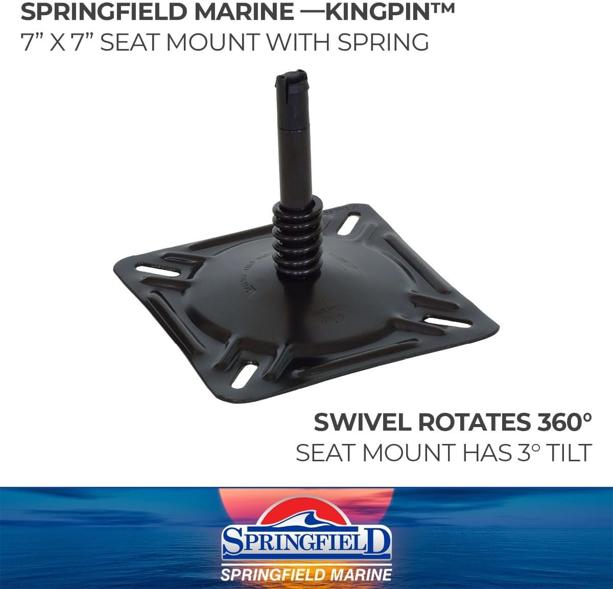 Springfield 1615201EC KingPin Seat Mount with Spring – 7in x 7in Marine Swivel Base with E-Coat Finish and 360° Rotation - Image 2