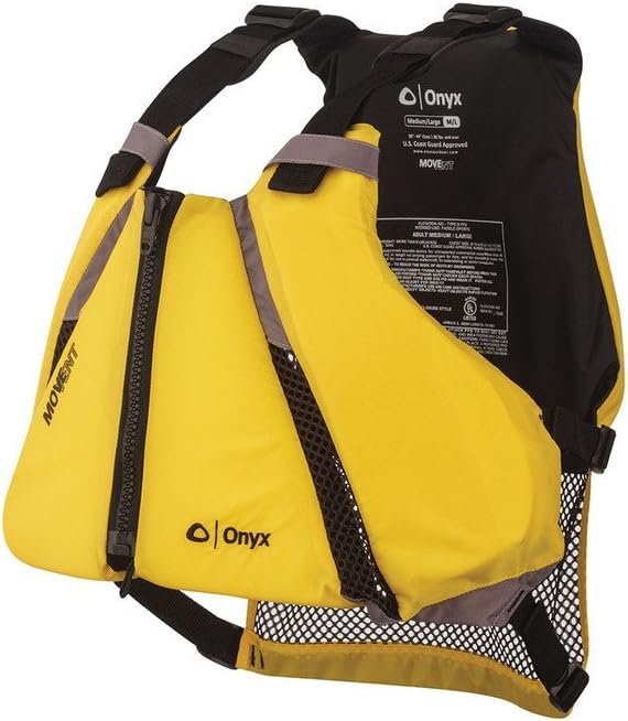 Onyx MoveVent Curve Life Vest – Yellow XL/2XL Paddling PFD with Mesh Ventilation and Flexible Fit