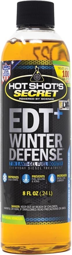 Hot Shot’s Secret EDTWAG8OZ EDT+ Winter Defense Diesel Fuel Treatment – 8 oz Bottle with Anti-Gel Formula and Cetane Improver