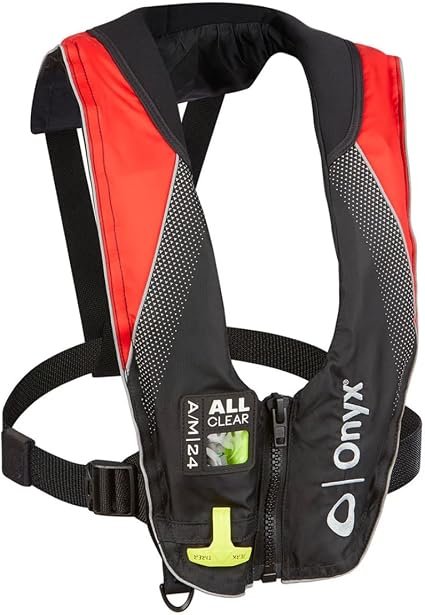 Onyx Outdoor A/M-24 All Clear Inflatable Life Vest Red – Auto/Manual Type V PFD with 24lb Buoyancy and Viewing Window
