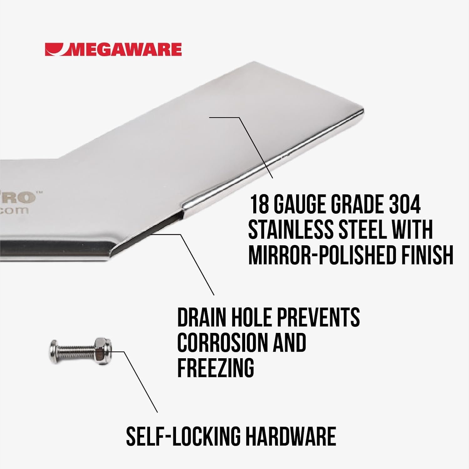 Megaware SkegPro 2663 Skeg Guard – Mirror-Finish Stainless Steel Outboard Skeg Protector with Drain Hole Design - Image 4