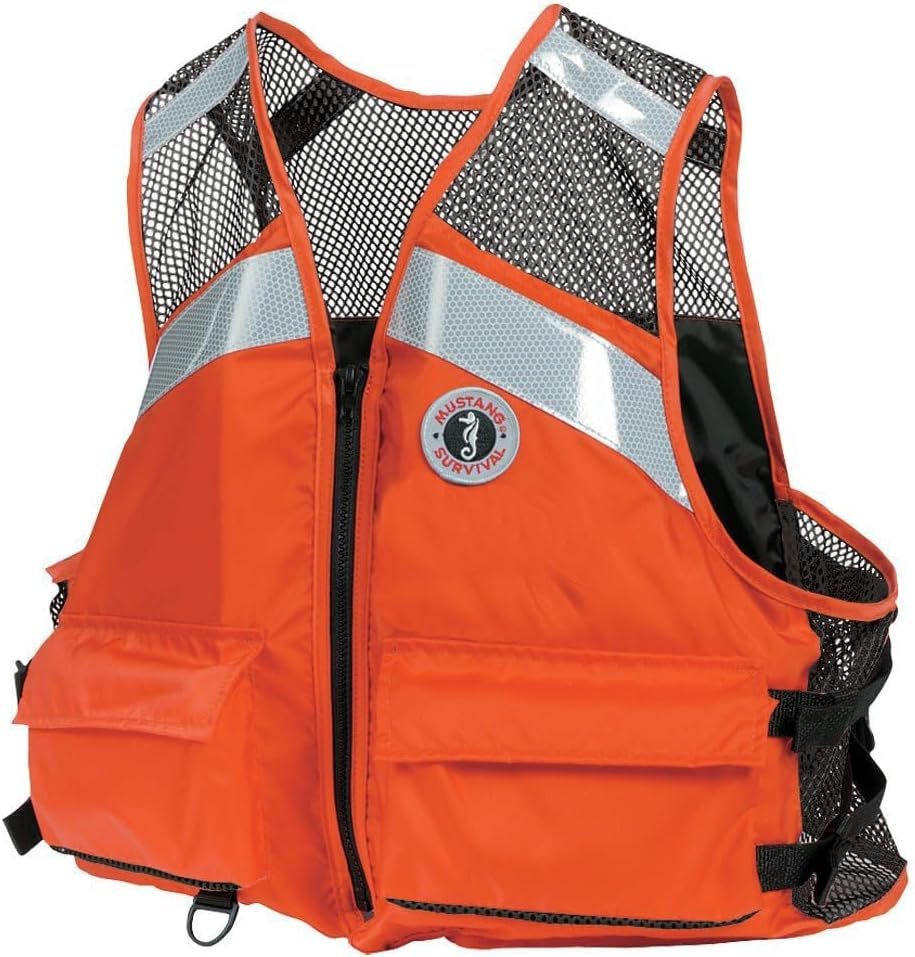 Mustang Survival MV1255T12SM Industrial Mesh Flotation Vest – Orange Breathable Work Vest, Small/Medium Size