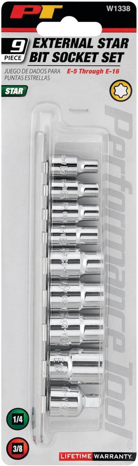 Performance Tool W1338 External Star Socket Set – E4 to E18 Torx Sockets with Chrome Vanadium Steel Construction - Image 2