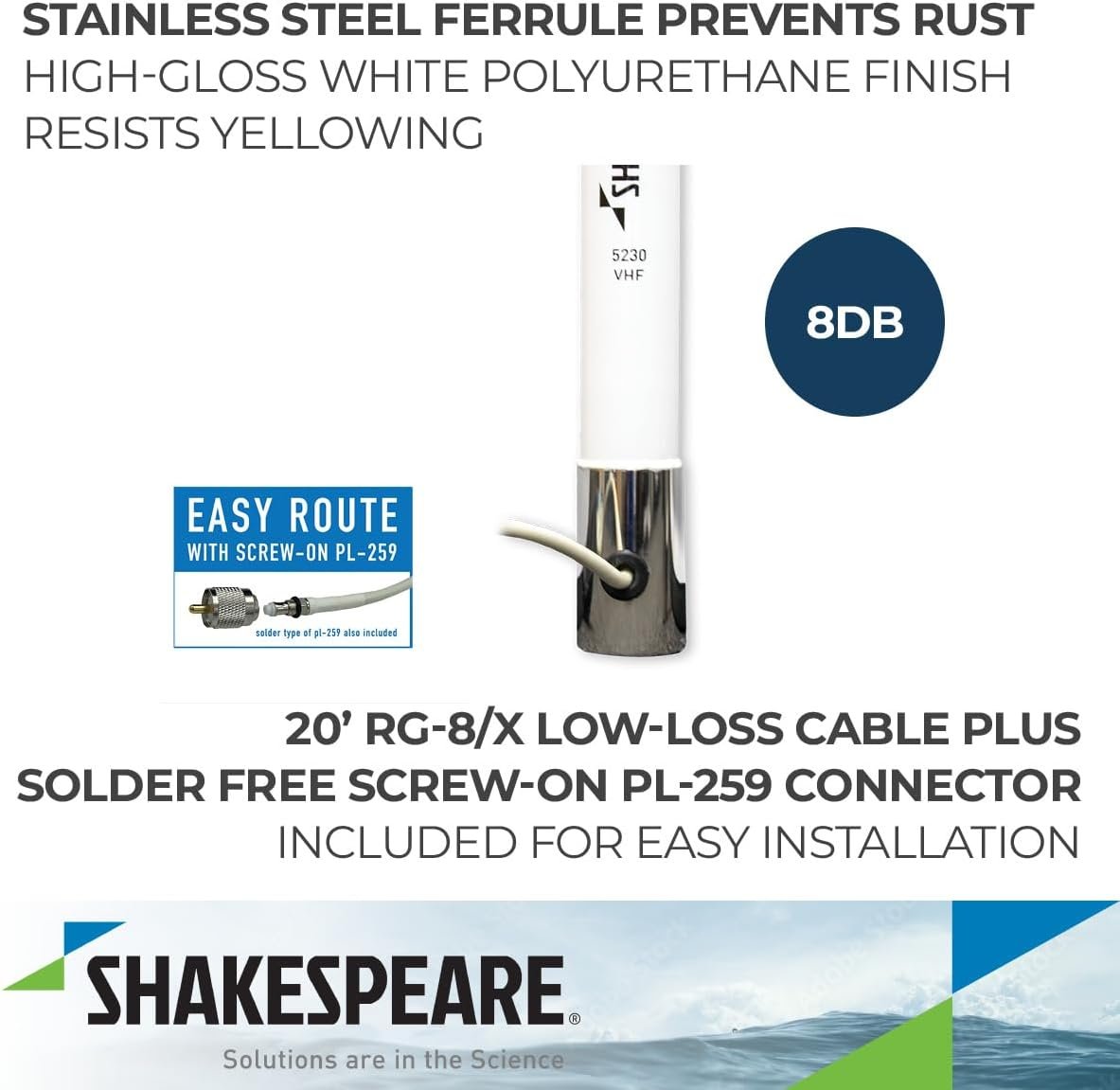 Shakespeare 5230 Galaxy VHF Antenna – 14 ft Two-Piece Fiberglass Marine Antenna with High-Performance VHF Design - Image 3