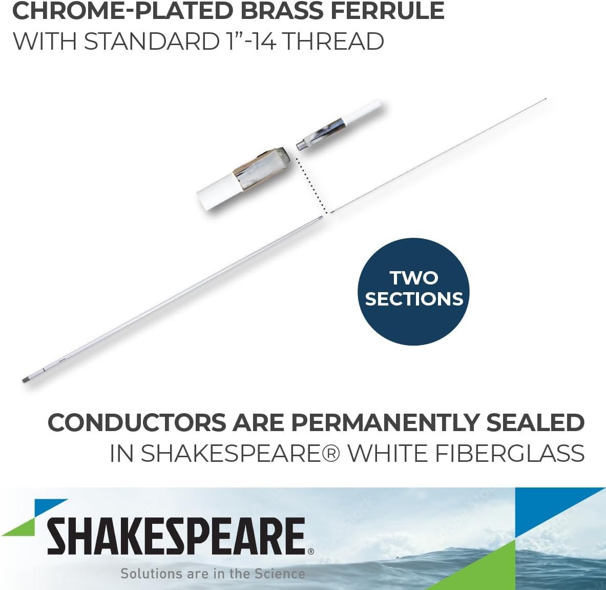 Shakespeare 390 SSB Marine Antenna – 23 ft Two-Piece Fiberglass Construction with Chrome-Plated Brass Ferrule - Image 3