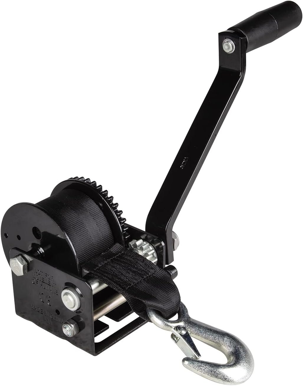 Fulton 142026 Single-Speed Trailer Winch – 900 lb Capacity Manual Winch with Strap and Hook Assembly