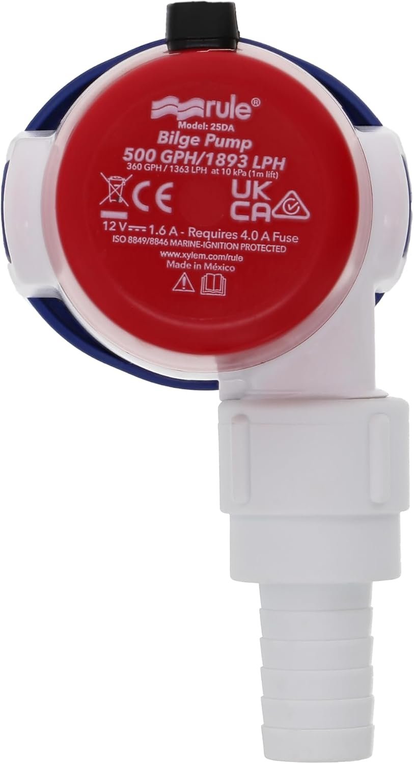 Rule 25DA Standard Bilge Pump – 500 GPH 12V Submersible Marine Water Removal System - Image 2