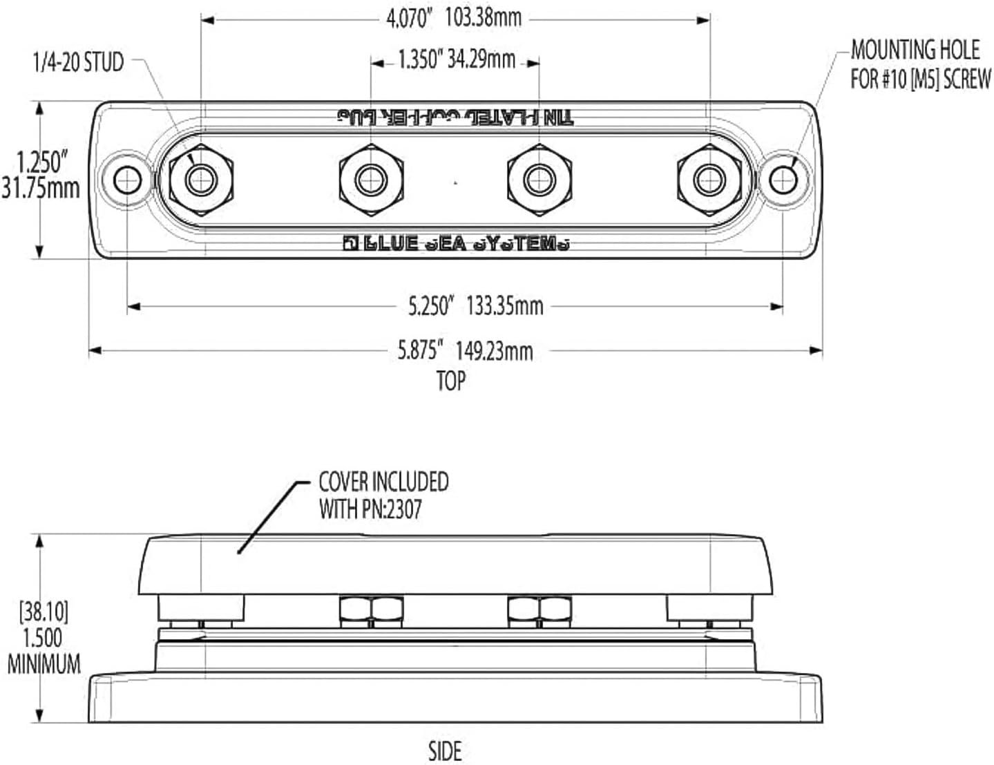 Blue Sea Systems 2303BSS Common BusBar – 150A DC 4-Stud Power Distribution Bus with Tin-Plated Copper Construction - Image 2