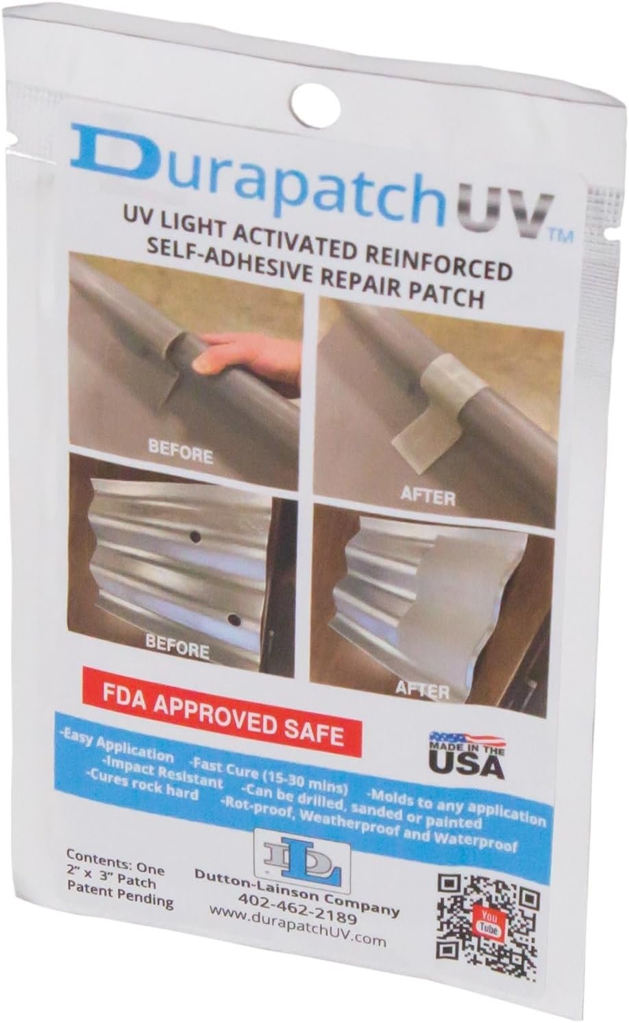 Dutton 56711 Durapatch UV Repair Patch – 3in x 2in Self-Adhesive Reinforced Polyester Patch with UV Activation Gray Finish - Image 3