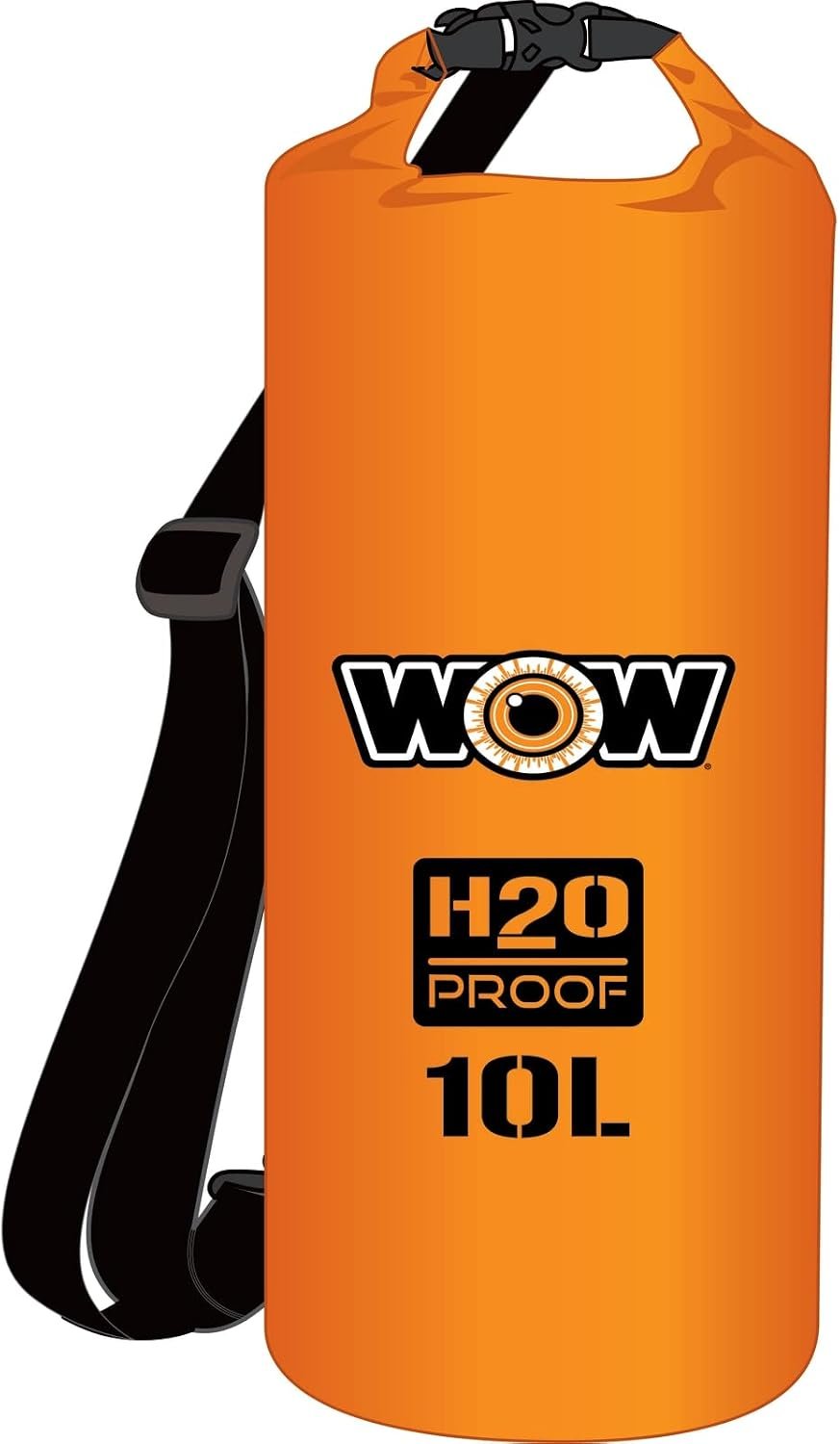 WOW Sports 185070O H2O Proof Dry Bag – 10L Orange Waterproof Storage Bag – Roll-Top Outdoor Gear Protection