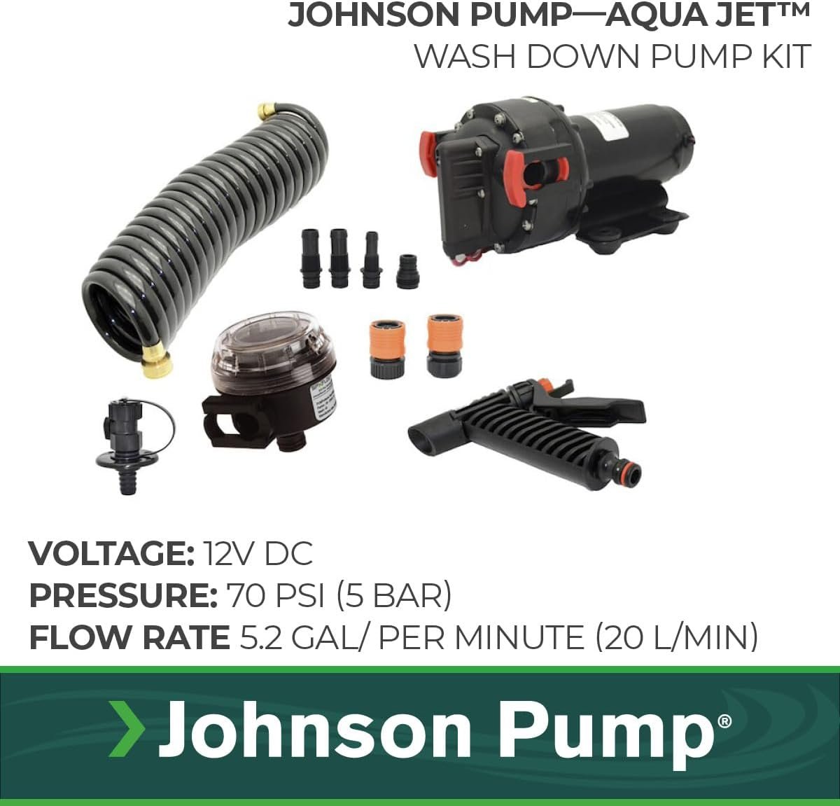 Johnson Pump Aqua Jet Washdown Kit 12V – 5.2 GPM High-Pressure Pump with Spray Nozzle and Strainer - Image 2