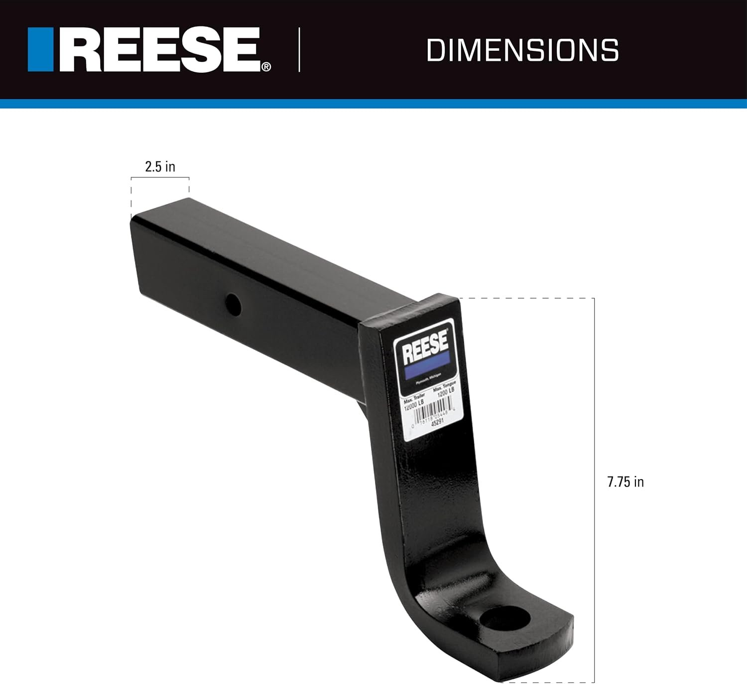 Reese Titan 45291 Ball Mount – 7 in Drop, 2-1/2 in Receiver Shank with 16,000 lb Gross Trailer Weight Capacity - Image 2