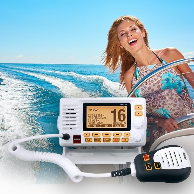 Uniden UM725 Fixed-Mount Marine VHF Radio – NMEA 0183 Compatible, 25W Output, IPX8 Waterproof White Finish - Image 2