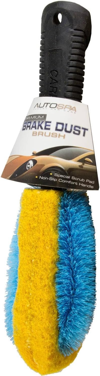 Carrand 92012 Grip Tech Deluxe Wheel & Brake Dust Brush – Soft Outer Bristles, Integrated Scouring Pad, Rubber Comfort Grip