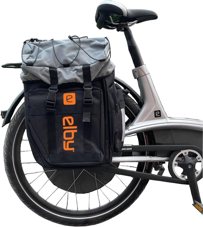 Elby Bikes E08152 Pannier Bag – Black Rear Cargo Bag with Orange Logo for Commuting and Utility Cycling - Image 3
