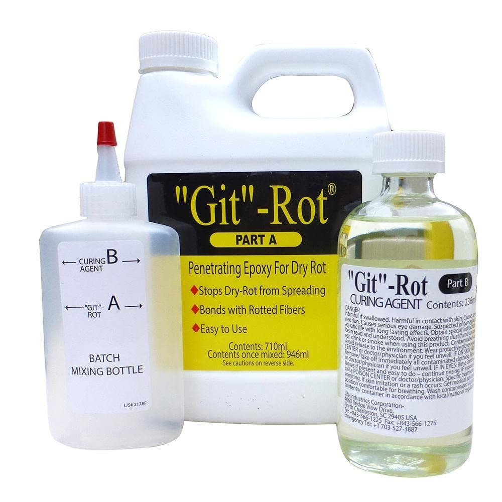 Life Industries 1065 Git-Rot Wood Repair Kit – 32 fl oz Penetrating Epoxy System for Restoring Rotted Marine Wood Structures - Image 2