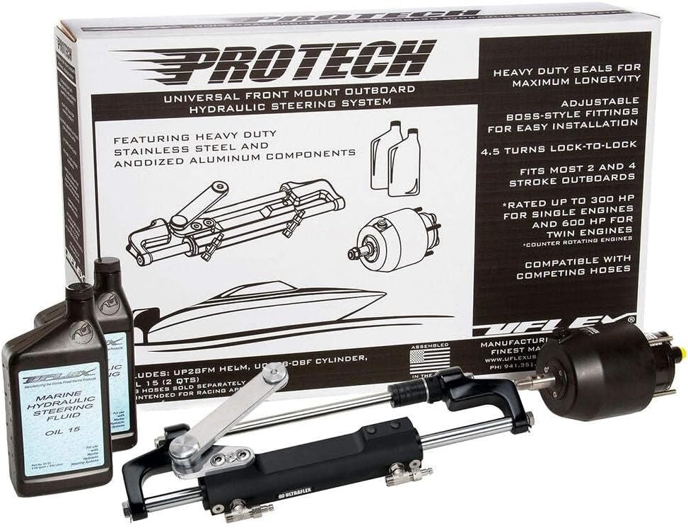 Uflex PROTECH 2.1 Front Mount Outboard Steering System – Hydraulic Helm and Cylinder Kit for High-Performance Boats