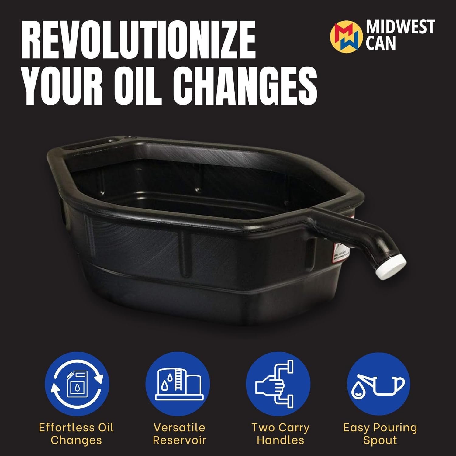 Midwest Can 6395 5-Gallon Drain Pan – Large Capacity Oil and Fluid Collection Pan with Integrated Handles - Image 2