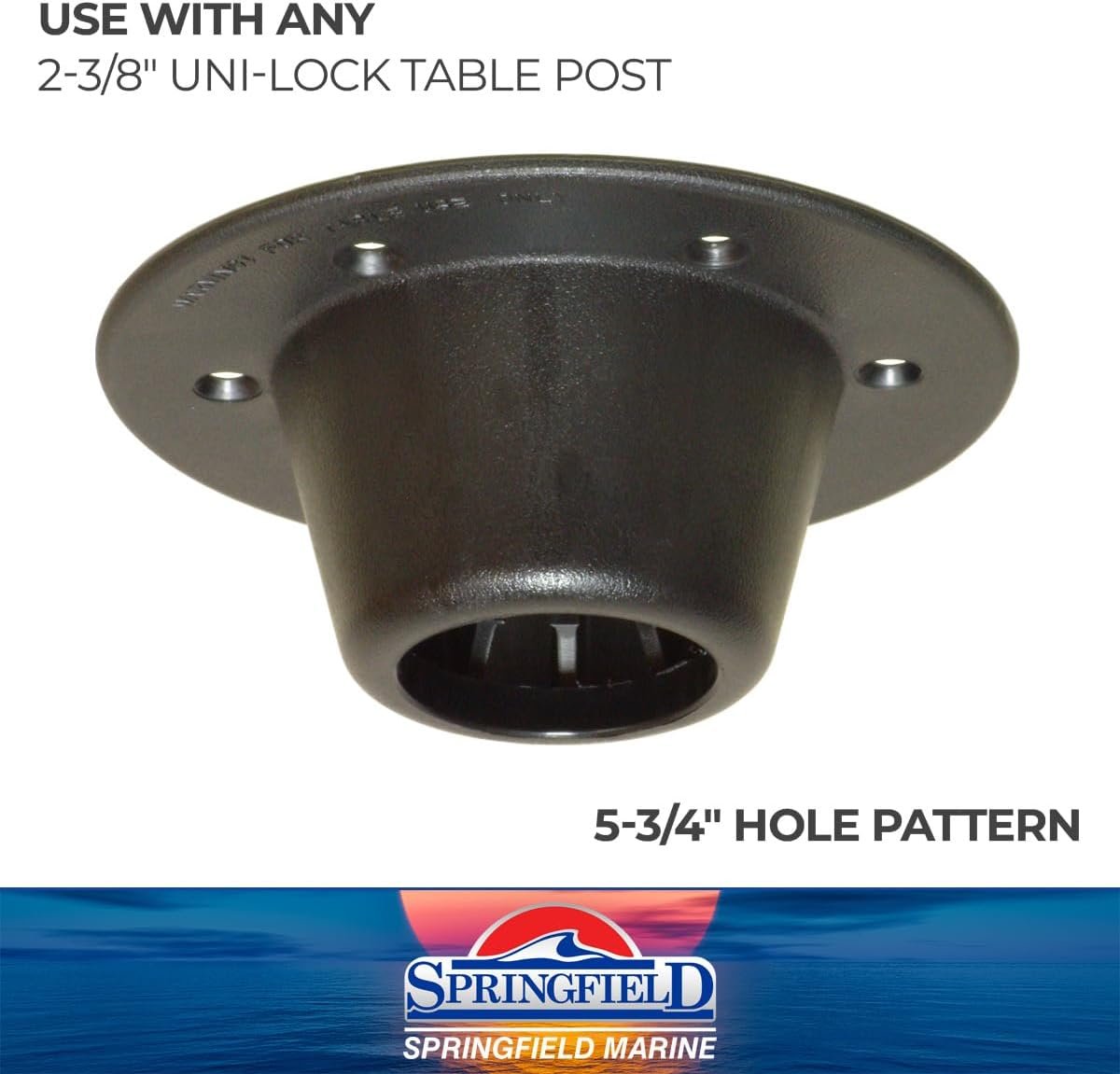 Springfield 1660704L Uni-Lock Table Mount – 7in Black Composite Marine Table Base with 5-3/4in Bolt Pattern - Image 3
